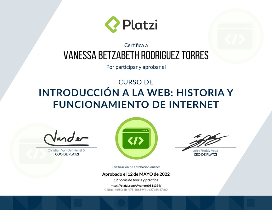 Diploma del Curso de Introducción a la Web: Historia y Funcionamiento de Internet