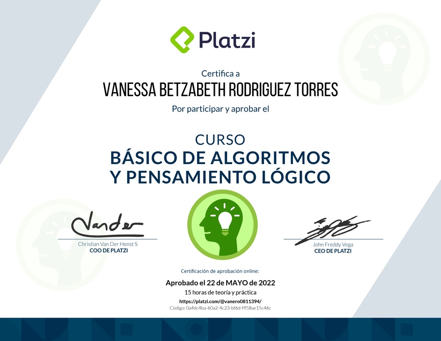 Diploma del Curso Básico de Algoritmos y Pensamiento Lógico