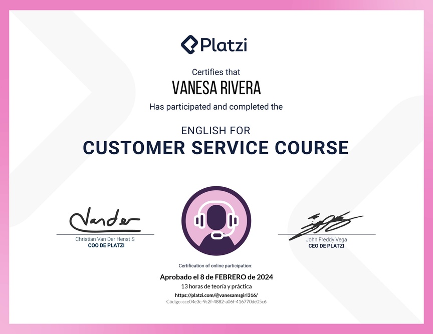 Diploma del Curso de Servicio al Cliente en Inglés (2021)