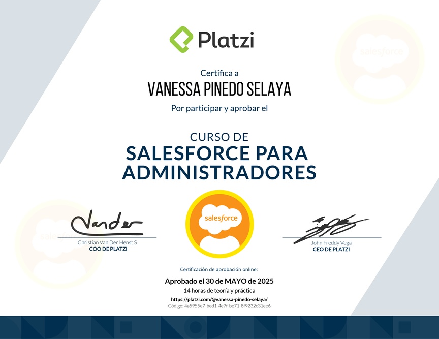 Diploma del Curso de Salesforce para Administradores