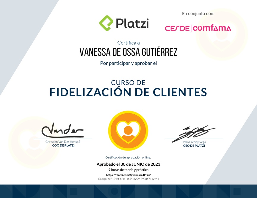 Diploma del Curso de Fidelización de Clientes