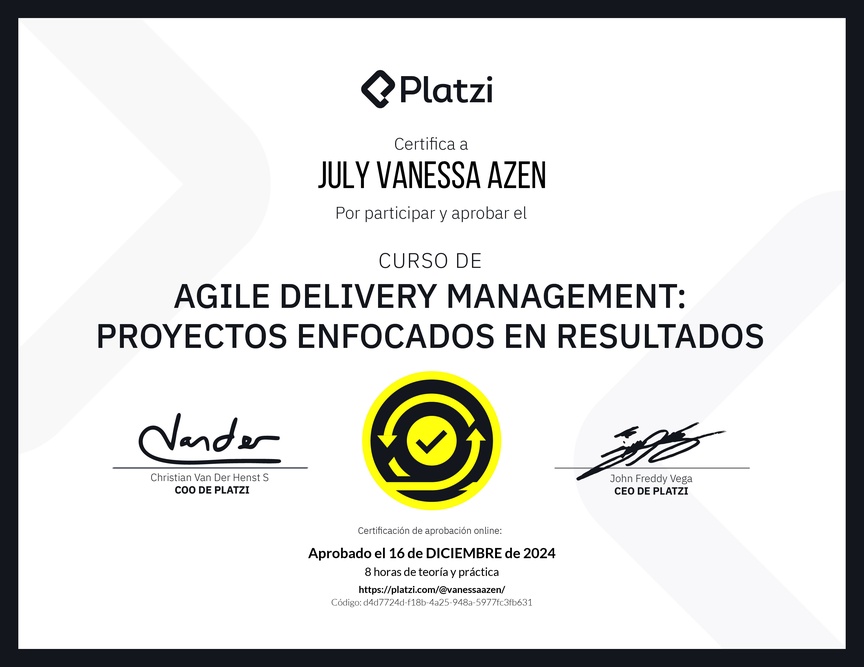 Diploma del Curso de Agile Delivery Management: Proyectos Enfocados en Resultados