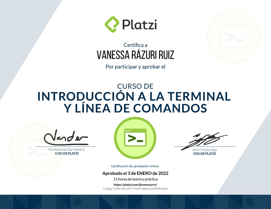 Diploma del Curso de Introducción a la Terminal y Línea de Comandos
