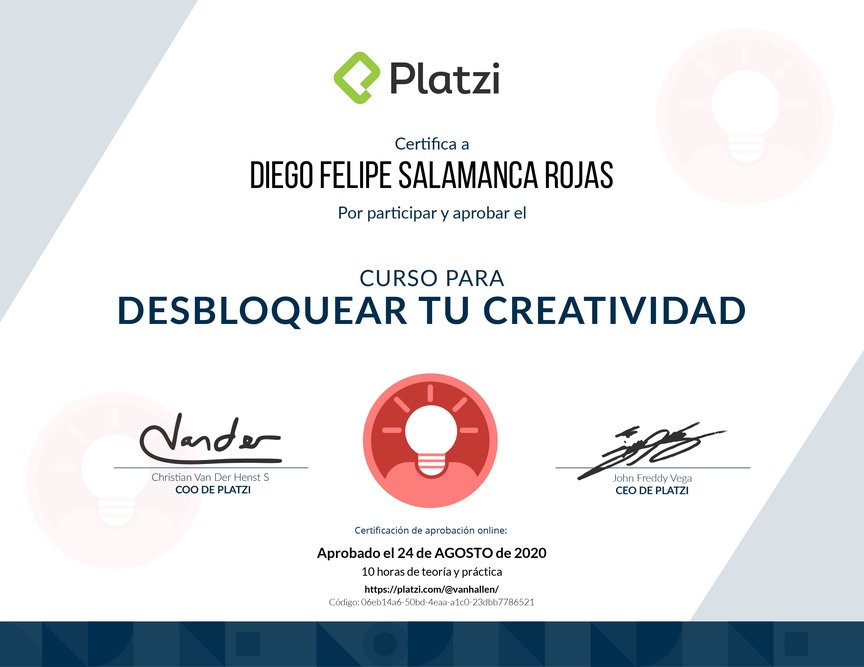 Diploma de Audiocurso de Desarrollo de Creatividad para tu Vida Profesional