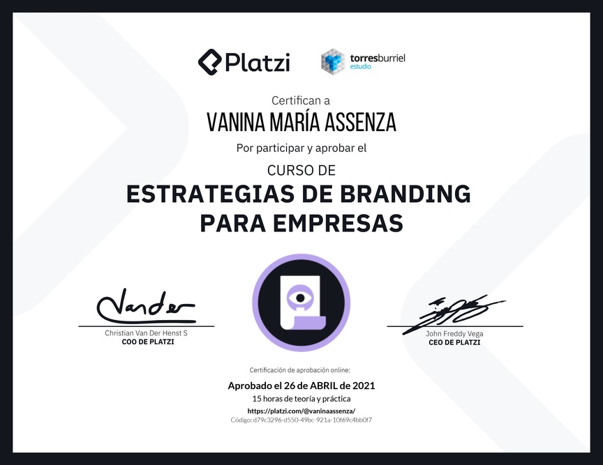 Diploma del Curso de Diseño y Desarrollo de Estrategias de Marca