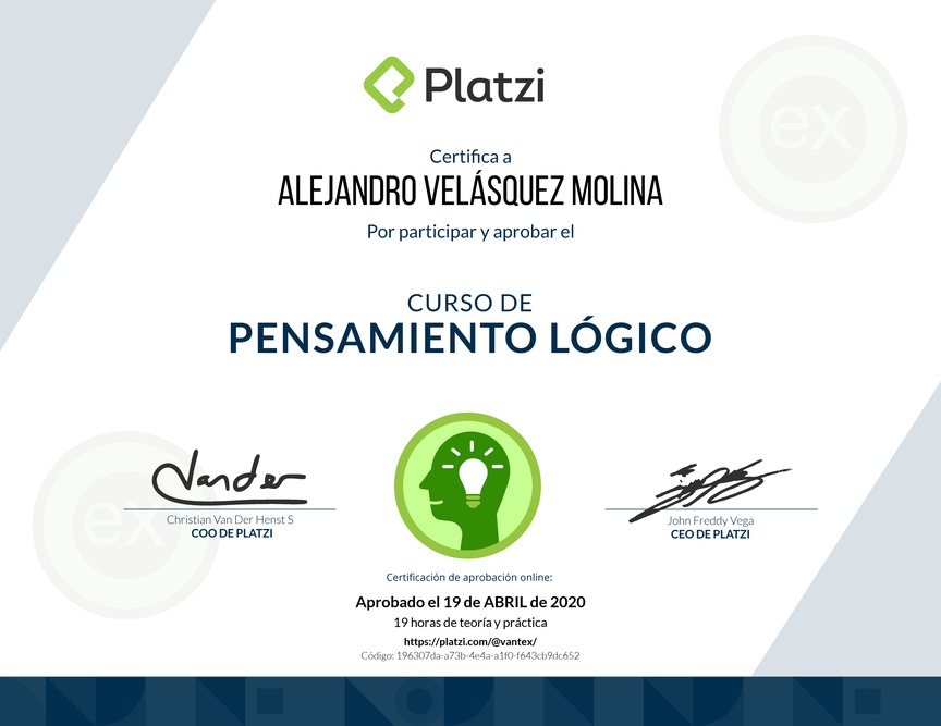 Diploma del Curso de Pensamiento Lógico 2018