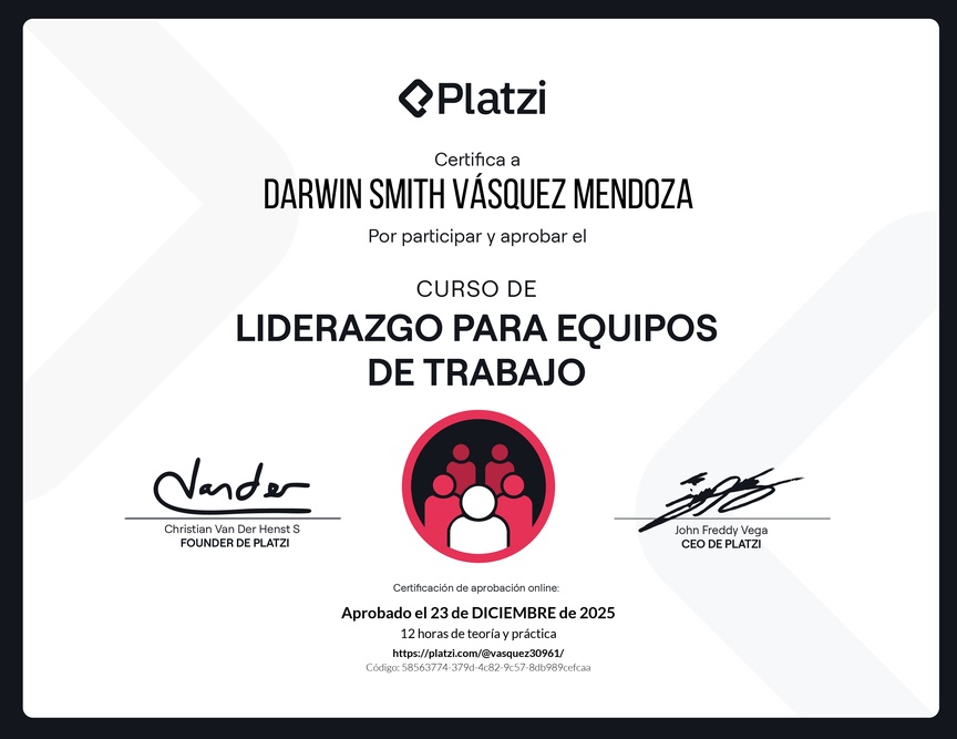 Diploma del Curso de Liderazgo para Equipos de Trabajo