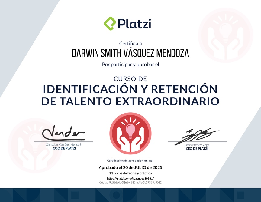 Diploma del Curso de Identificación y Retención de Talento en tu Empresa