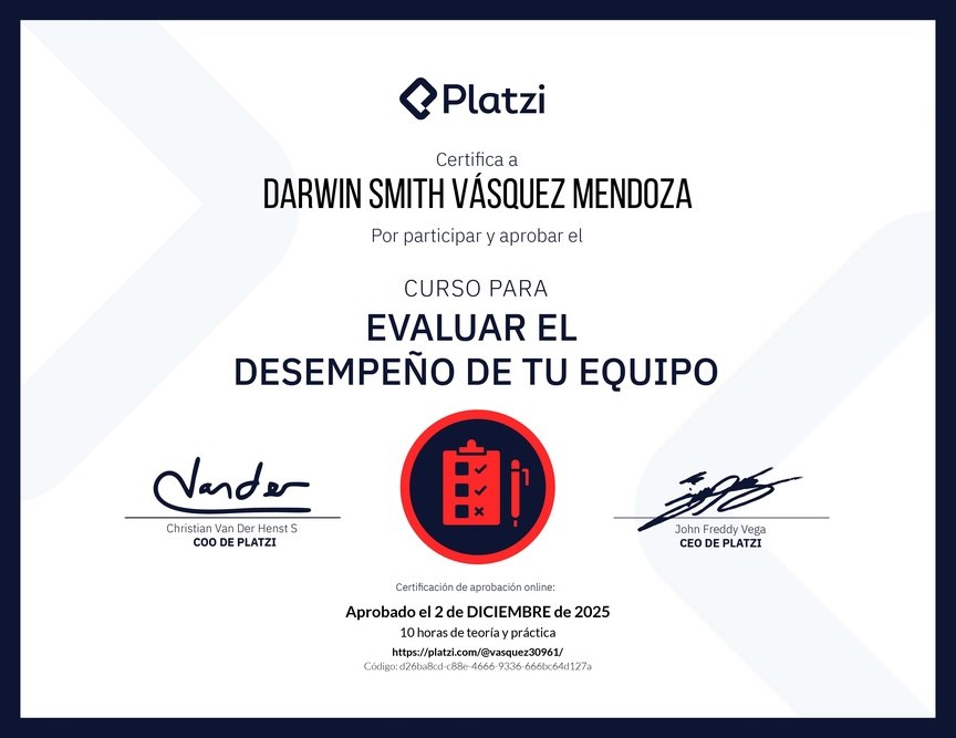 Diploma del Curso para Evaluar el Desempeño de tu Equipo