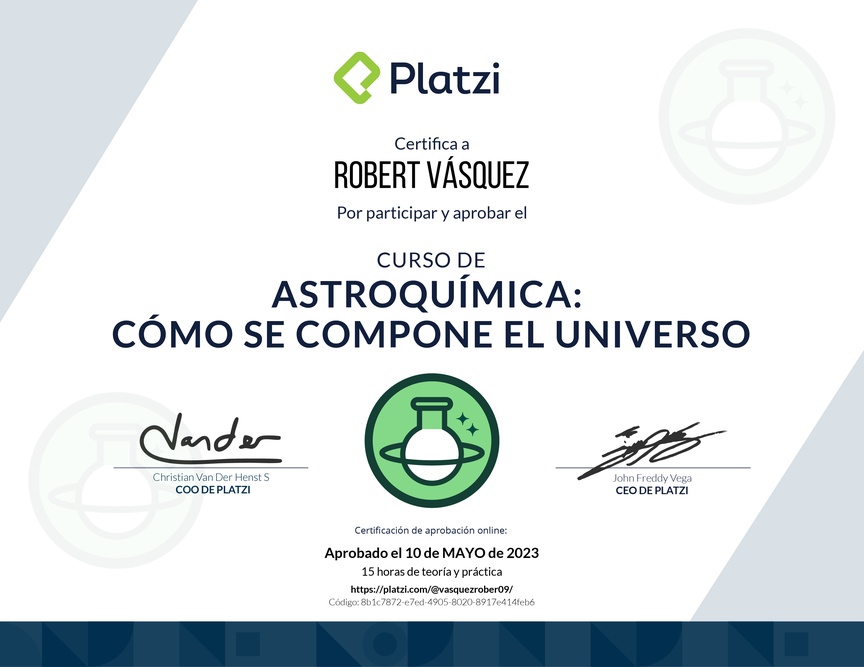 Diploma del Curso de Astroquímica: Cómo se Compone el Universo