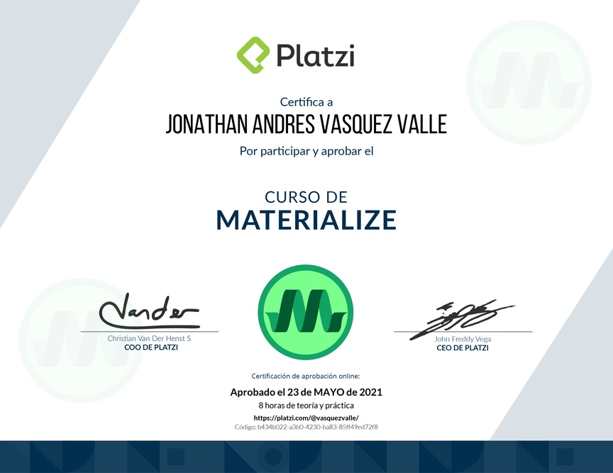Diploma del Curso de Materialize