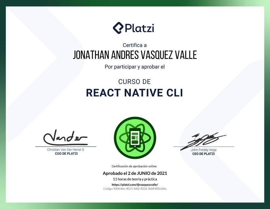 Diploma del Curso de React Native CLI