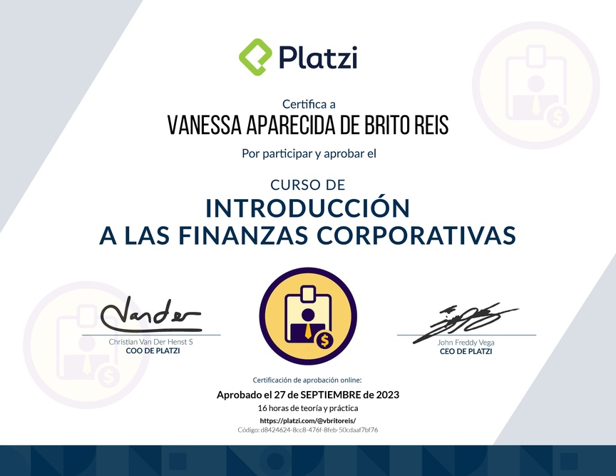 Diploma del Curso de Introducción a las Finanzas Corporativas