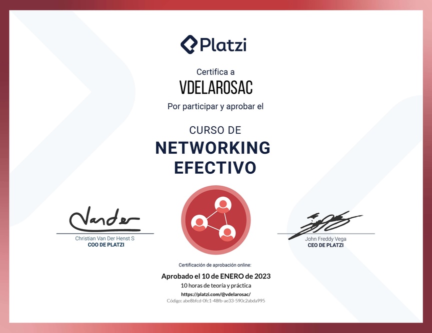 Diploma del Curso de Networking para Construir tu Red de Contactos