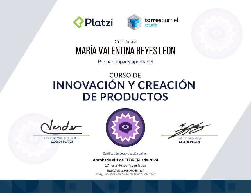 Diploma del Curso de Innovación y Creación de Productos