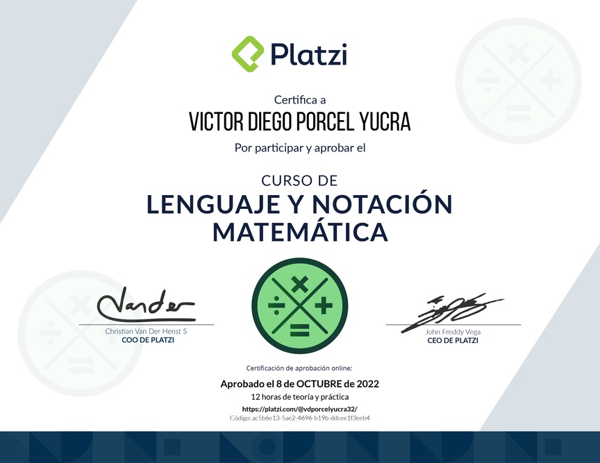 Diploma del Curso de Lenguaje y Notación Matemática