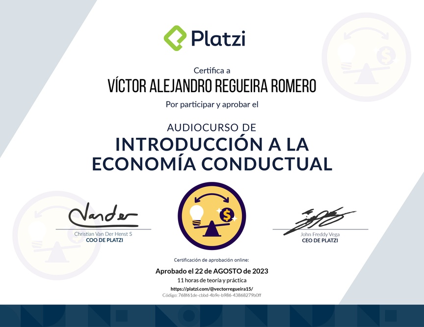 Diploma de Audiocurso de Introducción a la Economía Conductual