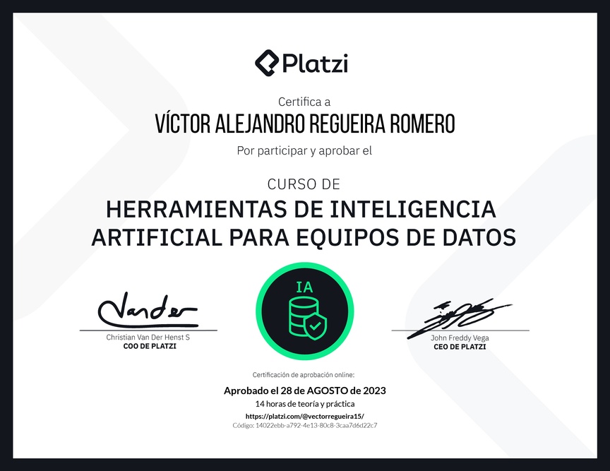 Diploma del Curso de Herramientas de Inteligencia Artificial para Equipos de Datos
