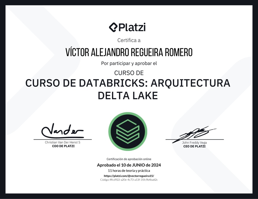 Diploma del Curso de Databricks: Arquitectura Delta Lake