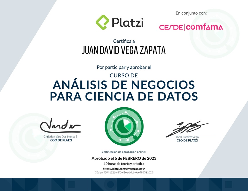 Diploma del Curso de Análisis de Negocios para Ciencia de Datos