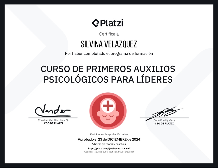 Diploma del Curso de Primeros Auxilios Psicológicos para Líderes