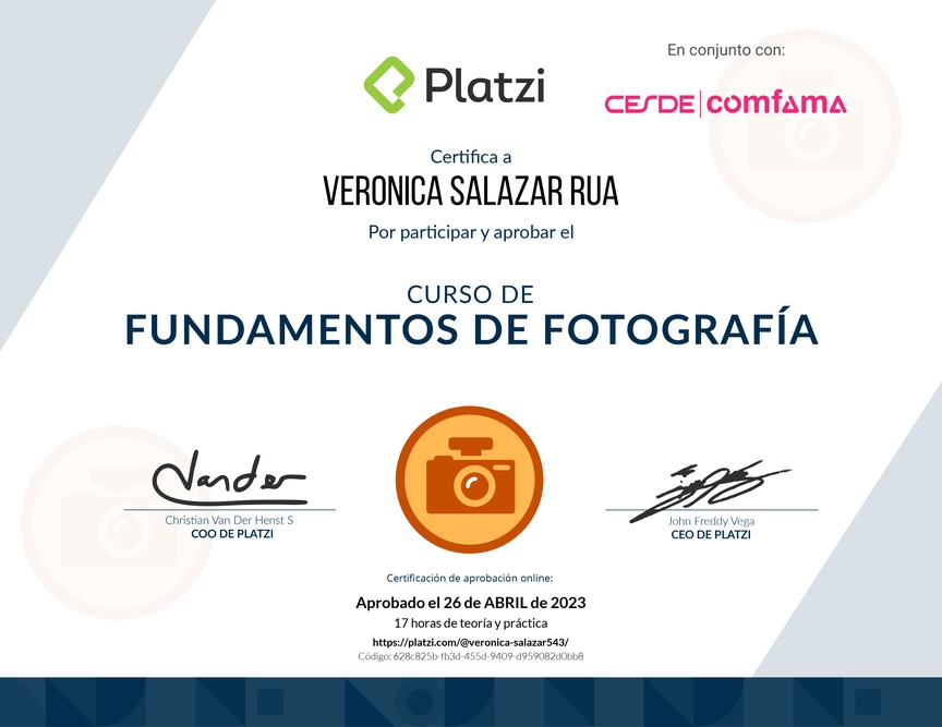 Diploma del Curso de Fotografía: Principios y Técnicas