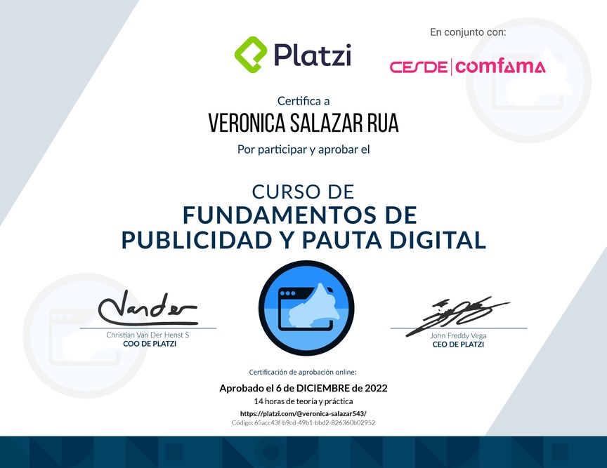 Diploma del Curso de Fundamentos de Publicidad y Pauta Digital