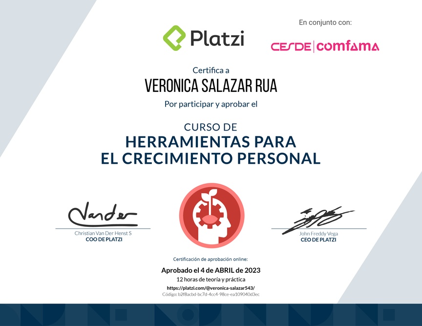 Diploma del Curso de Herramientas para el Crecimiento Personal