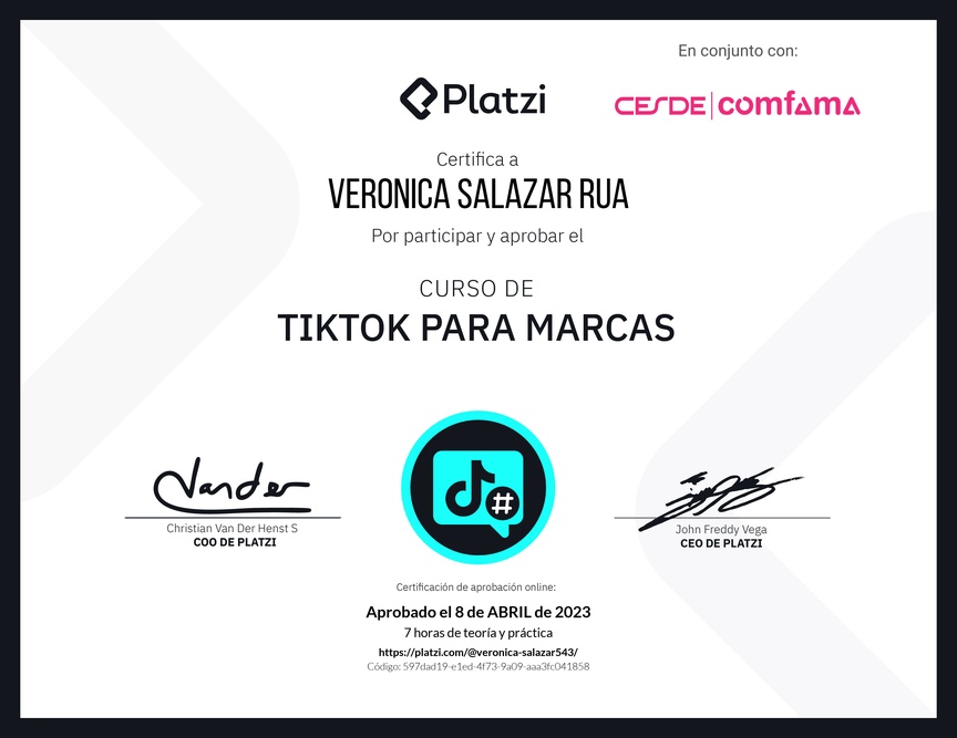 Diploma del Curso de Optimización de Estrategias de Marca en TikTok