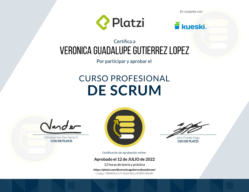 Diploma del Curso Profesional de Scrum