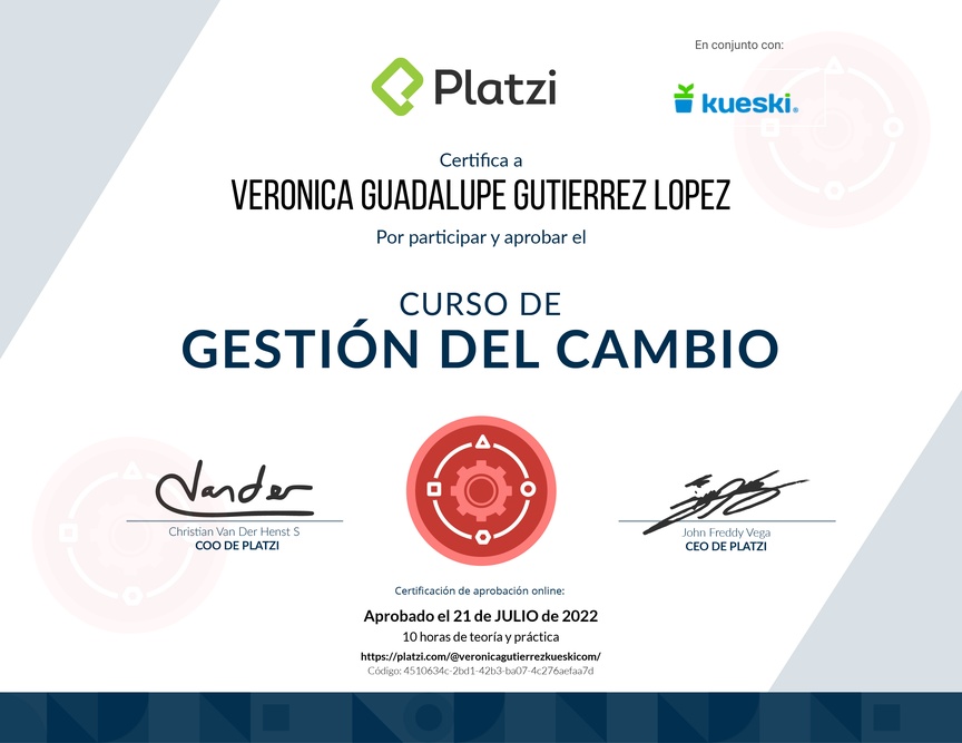 Diploma del Curso de Gestión del Cambio para Empresas