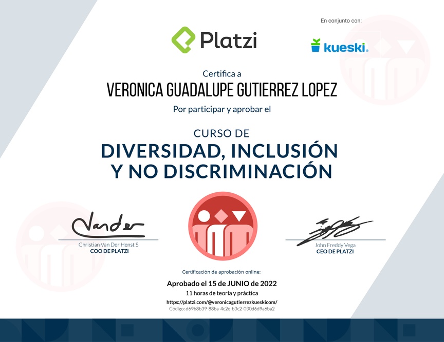 Diploma del Curso de Diversidad, Inclusión y No Discriminación