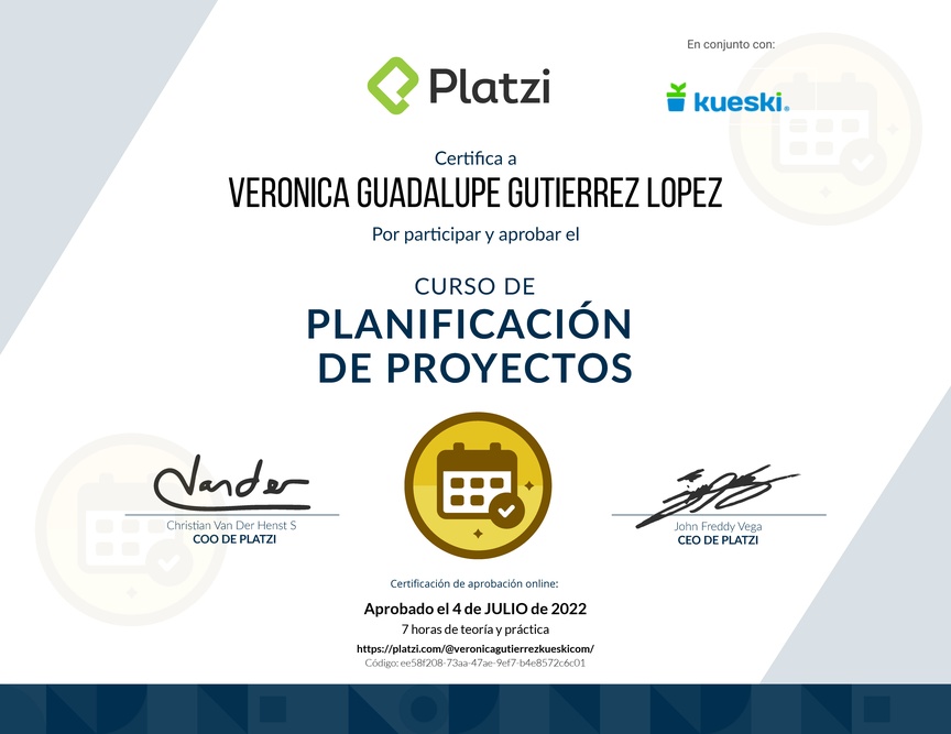 Diploma del Curso de Gestión para Planificar, Definir e Identificar Riesgos de un Proyecto