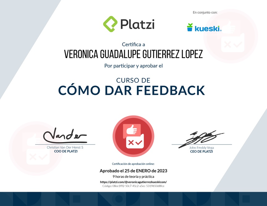 Diploma de Audiocurso de Cómo Dar Feedback