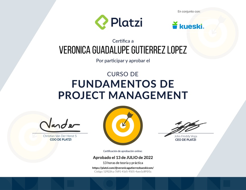Diploma del Curso de Fundamentos de Project Management