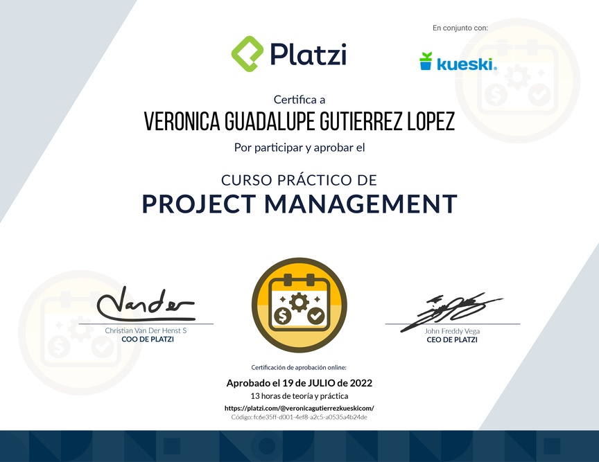 Diploma del Curso Práctico de Project Management