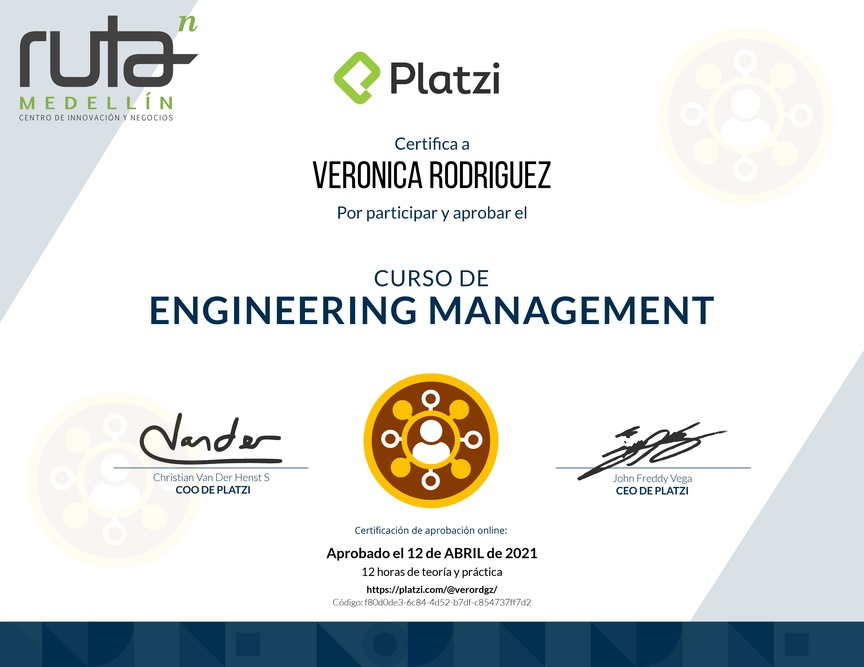 Diploma del Curso de Engineering Management