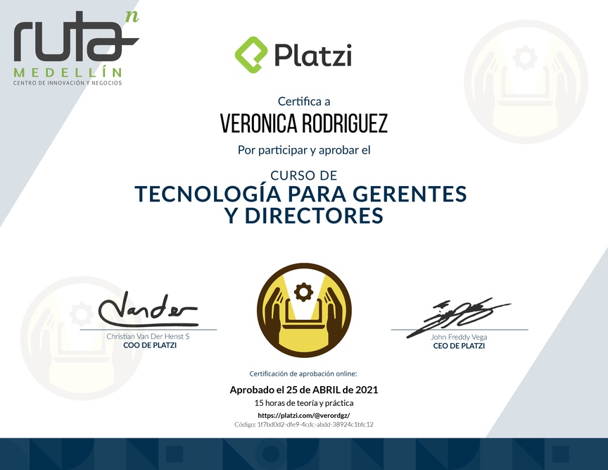 Diploma del Curso de Tecnología para Gerentes y Directores