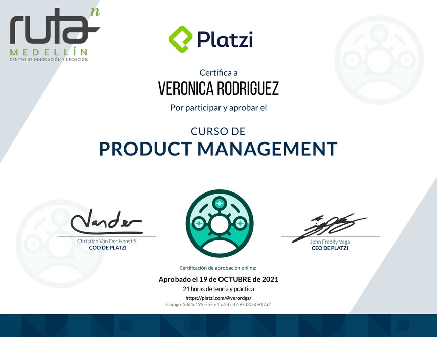 Diploma del Curso de Product Management
