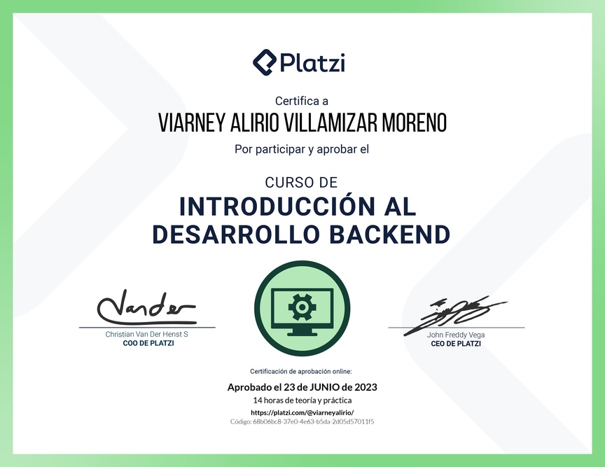 Diploma del Curso de Introducción al Desarrollo Backend