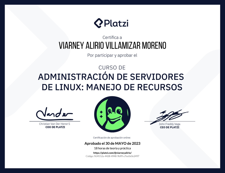 Diploma del Curso de Administración de Servidores Linux: Manejo de Recursos