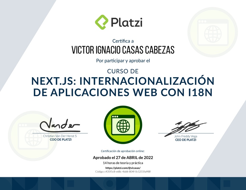 Diploma del Curso de Next.js: Internacionalización de Aplicaciones Web con i18n