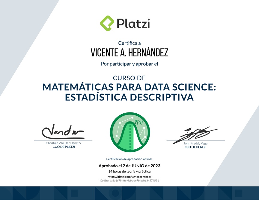 Diploma del Curso de Matemáticas para Data Science: Estadística Descriptiva