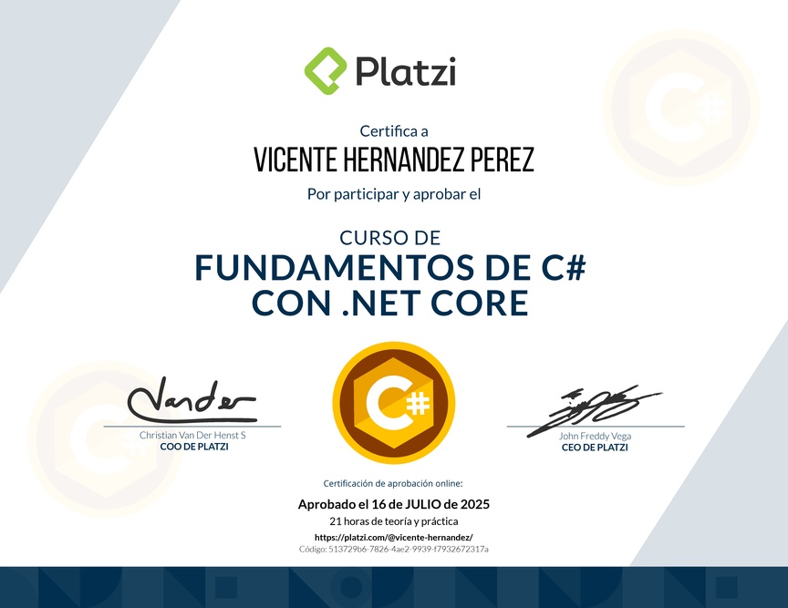 Diploma de Fundamentos de C# con NET Core 2.1