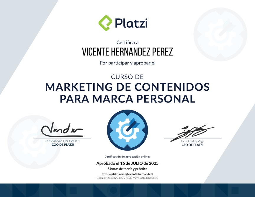 Diploma del Curso de Creación de Contenido para tu Marca Personal