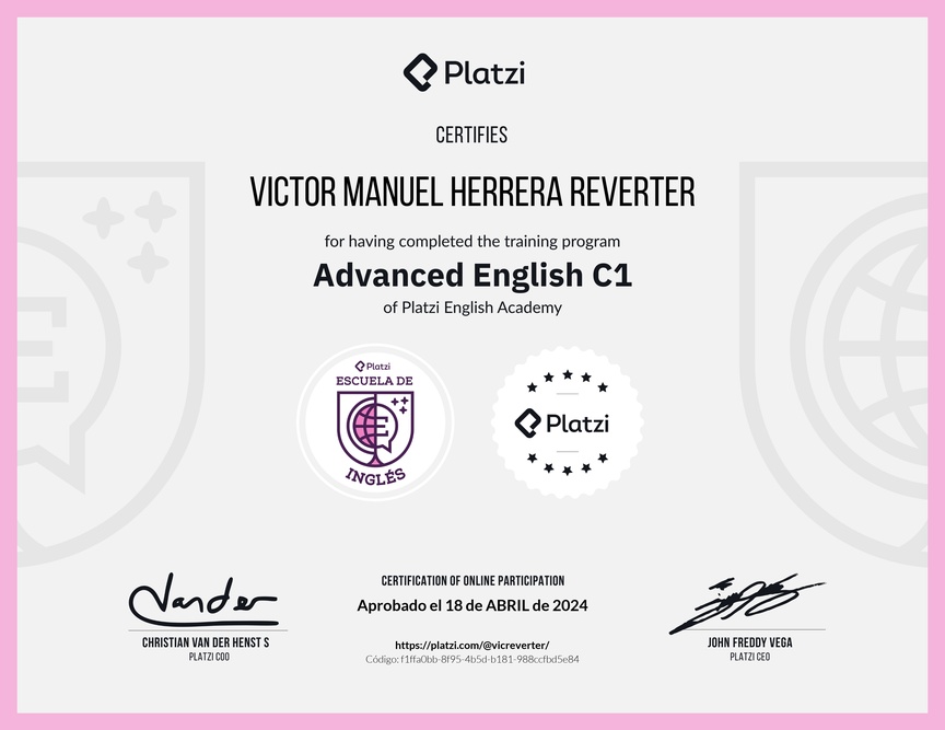 Diploma de la Ruta de Aprendizaje de Inglés Avanzado C1