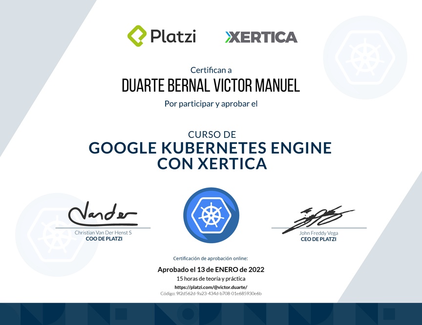 Diploma del Curso de Google Kubernetes Engine (2018)