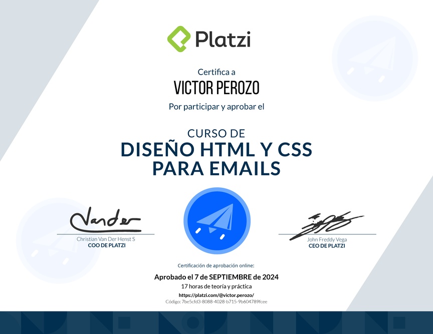 Diploma del Curso de Diseño y Maquetación para Emails