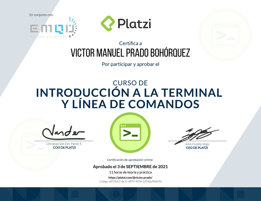 Diploma del Curso de Introducción a la Terminal y Línea de Comandos