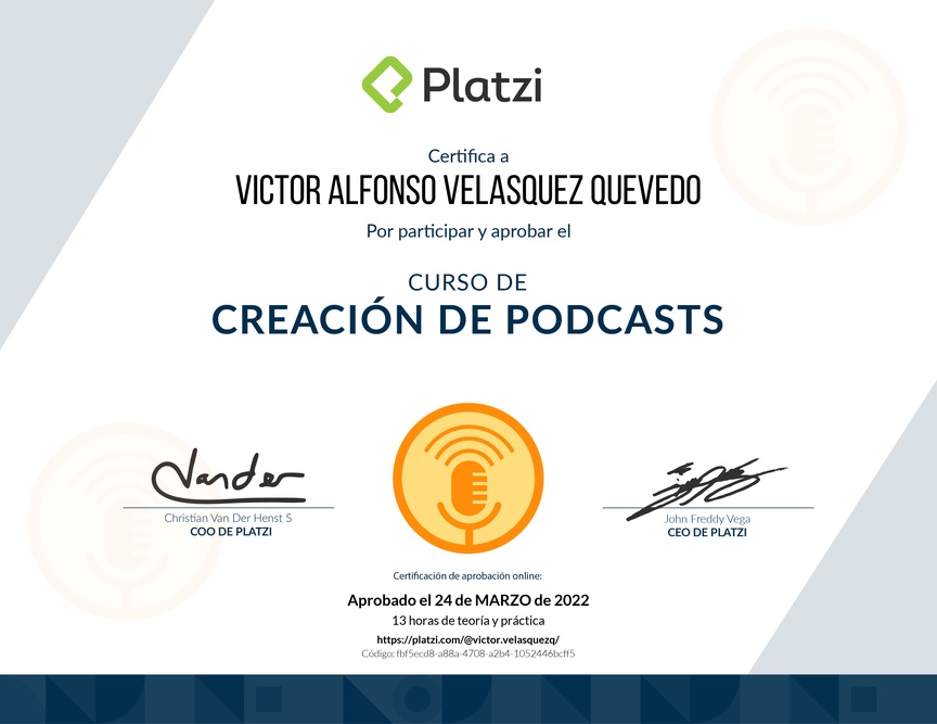 Diploma del Curso de Creación de Pódcast